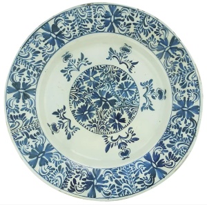 An unusual antique Georgian hand-painted Dutch Delft pottery Charger C.18thC