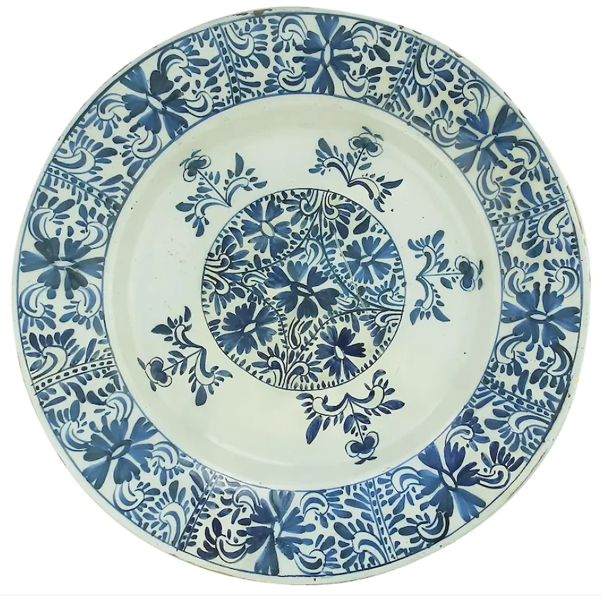 An unusual antique Georgian hand-painted Dutch Delft pottery Charger C.18thC