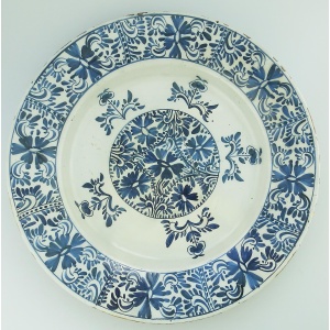 An unusual antique Georgian hand-painted Dutch Delft pottery Charger C.18thC