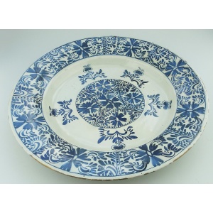 An unusual antique Georgian hand-painted Dutch Delft pottery Charger C.18thC