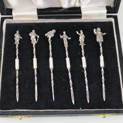 A set of novelty English solid silver Charles Dickens Characters Cocktail Sticks 1973 - Image 3