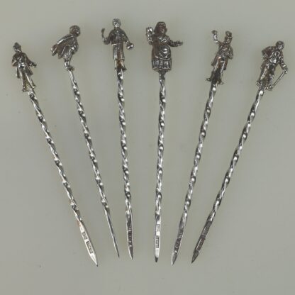 A set of novelty English solid silver Charles Dickens Characters Cocktail Sticks 1973 - Image 4
