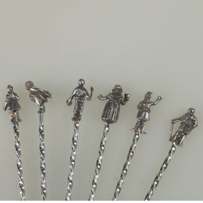 A set of novelty English solid silver Charles Dickens Characters Cocktail Sticks 1973 - Image 6