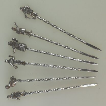 A set of novelty English solid silver Charles Dickens Characters Cocktail Sticks 1973 - Image 7