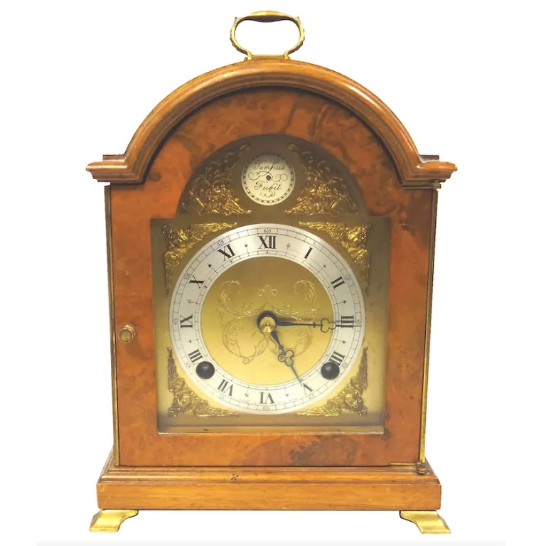 A good George III style walnut 2 train striking 8 day Elliott Mantle Clock C.20thC