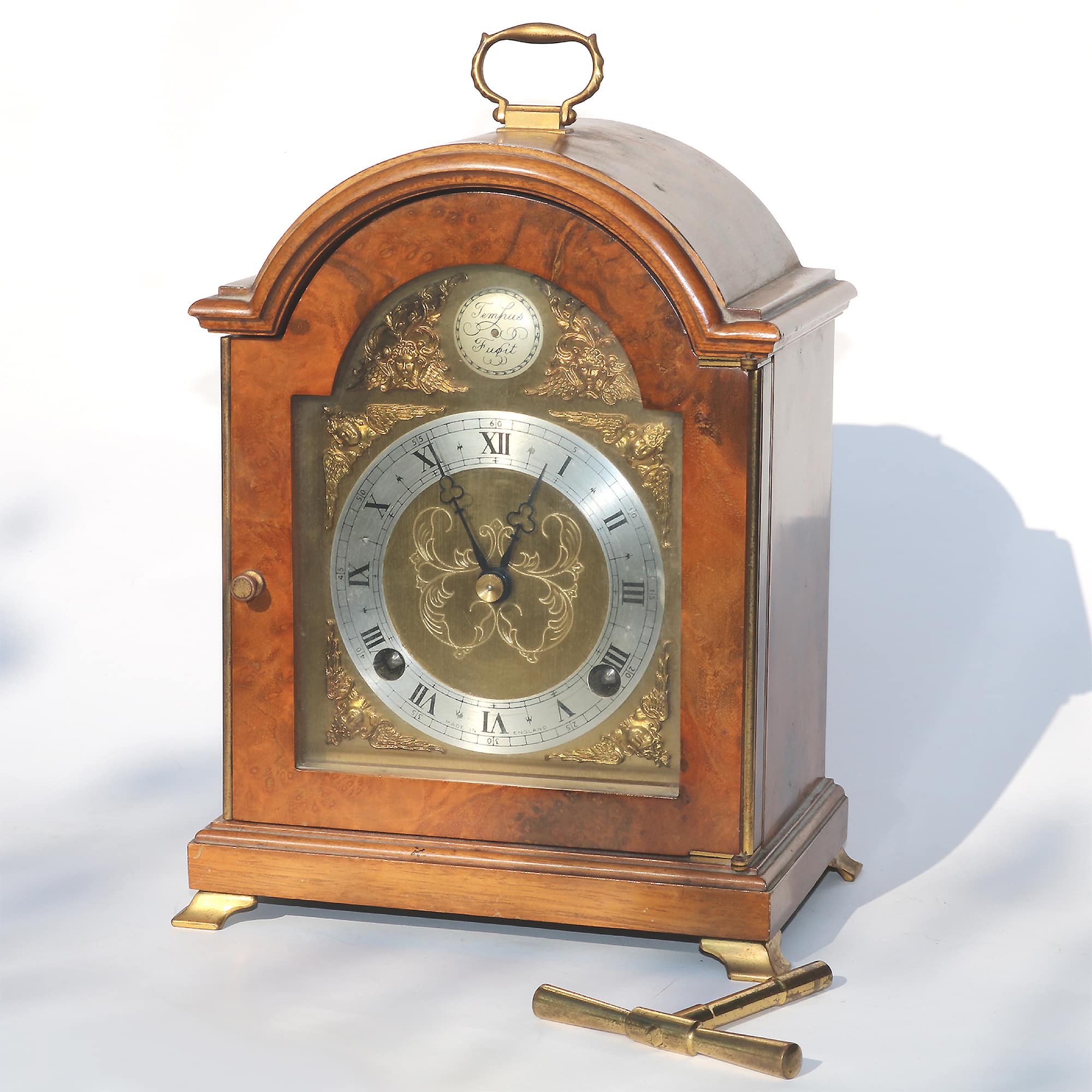 A good George III style walnut 2 train striking 8 day Elliott Mantle Clock C.20thC