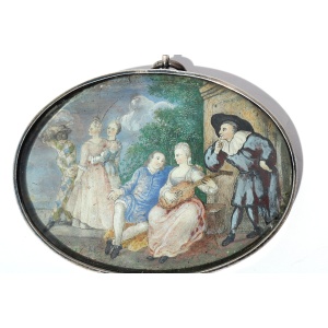 An extremely rare European Miniature Painting of a fete champêtre galante C.18thC