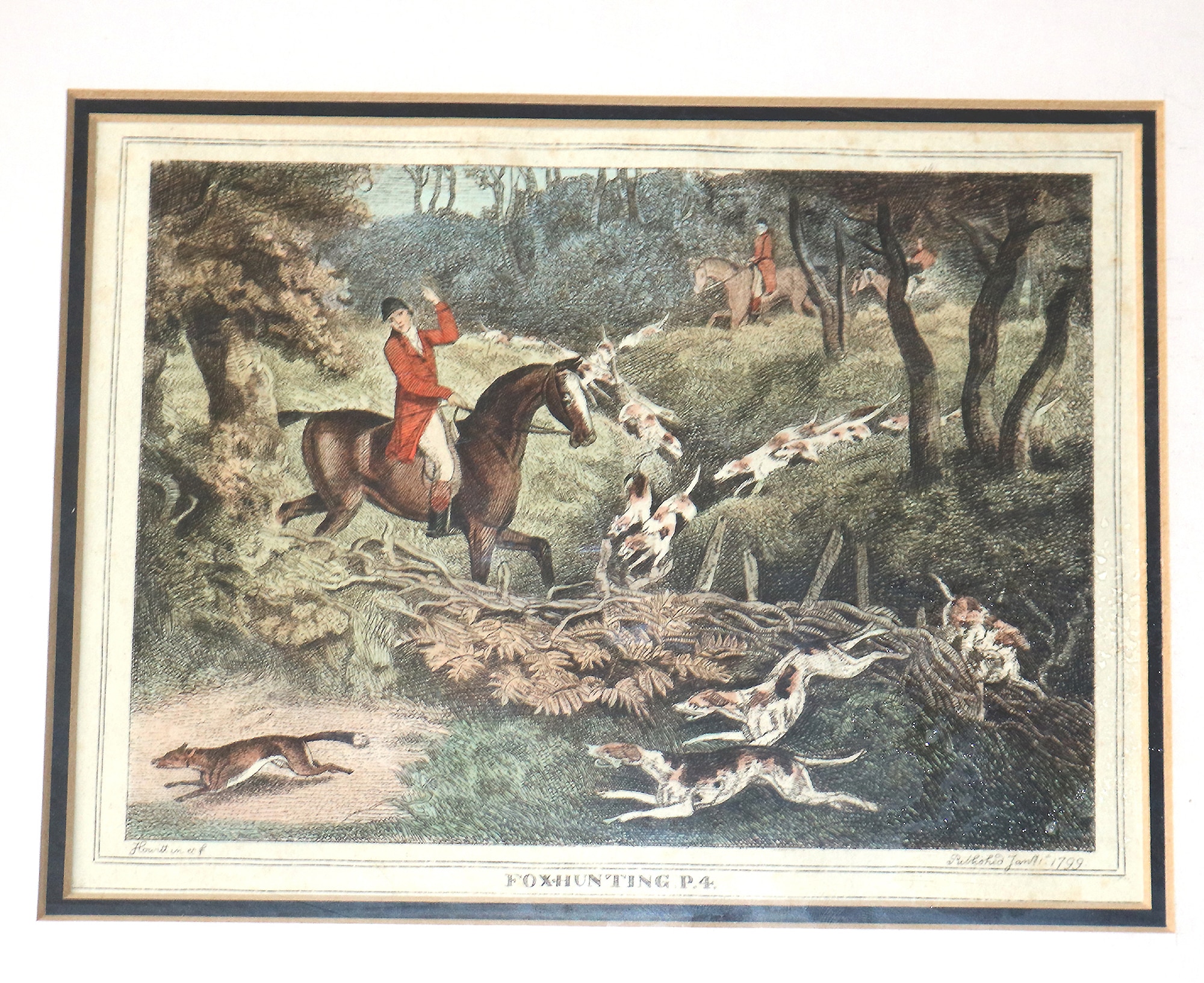 Antique Georgian framed mounted Samuel Howitt Sporting Hunting Print dated 1799