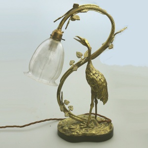 A good and impressive antique French novelty Heron Stork Table Lamp C.1910+