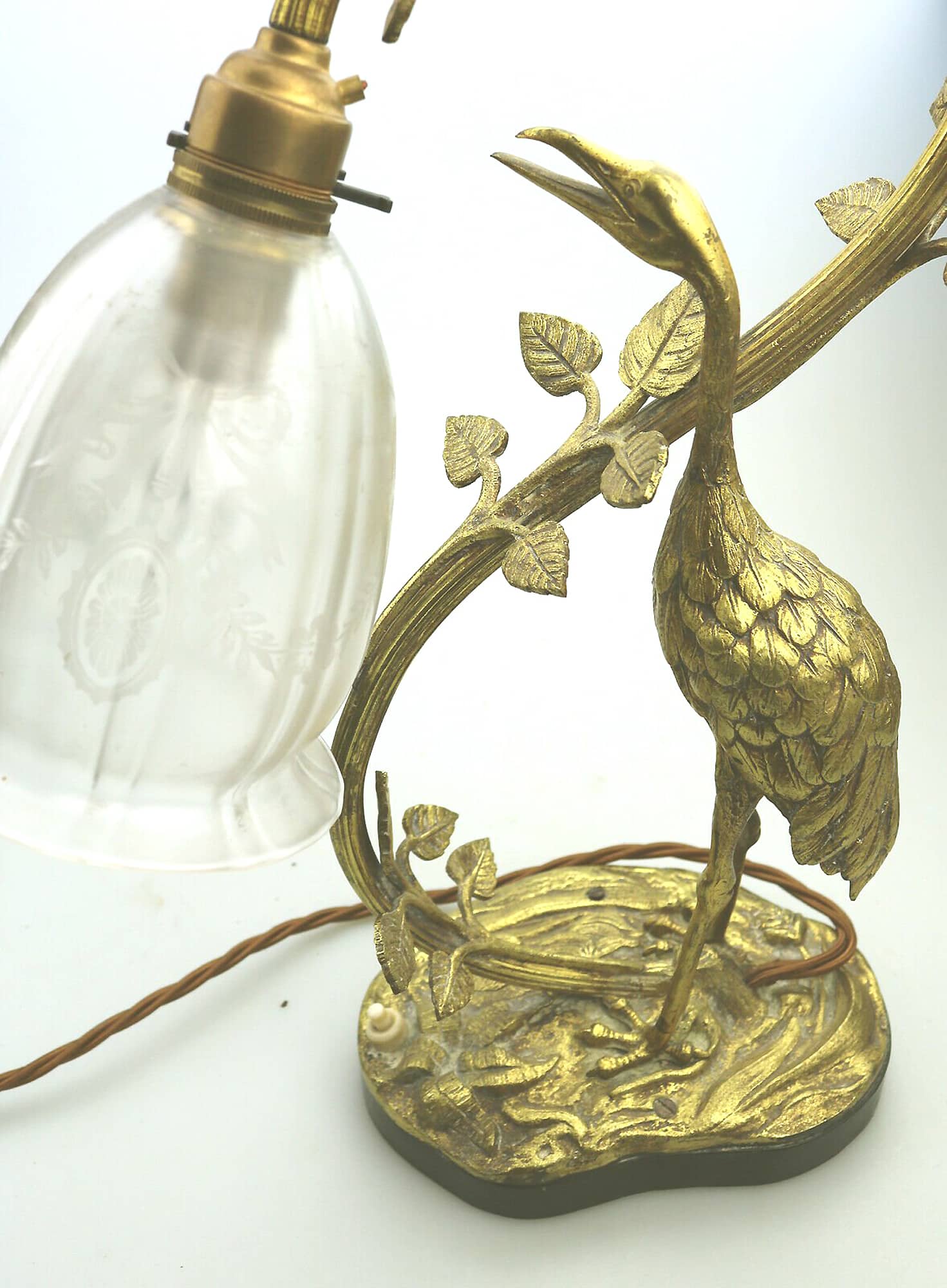 A good and impressive antique French novelty Heron Stork Table Lamp C.1910+