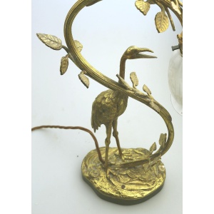 A good and impressive antique French novelty Heron Stork Table Lamp C.1910+
