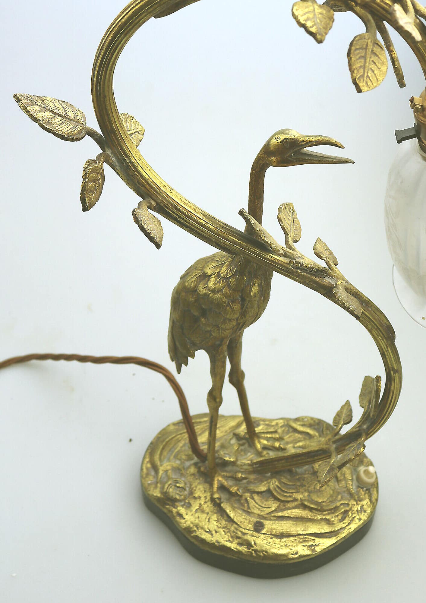 A good and impressive antique French novelty Heron Stork Table Lamp C.1910+