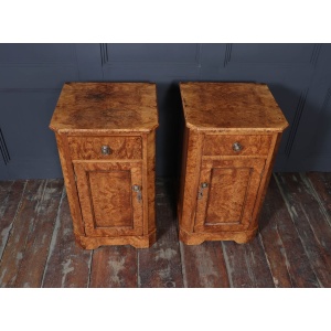 Antique Crafted English Antique Burr Walnut Bedside Cabinets x2