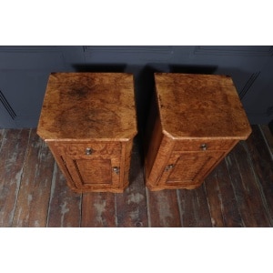 Antique Crafted English Antique Burr Walnut Bedside Cabinets x2