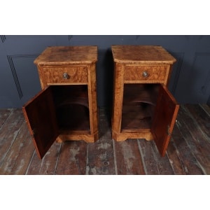 Antique Crafted English Antique Burr Walnut Bedside Cabinets x2