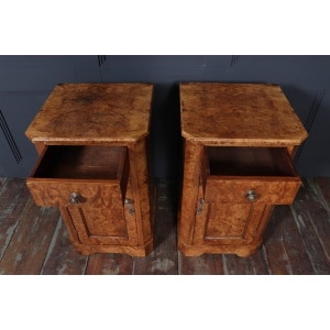 Antique Crafted English Antique Burr Walnut Bedside Cabinets x2