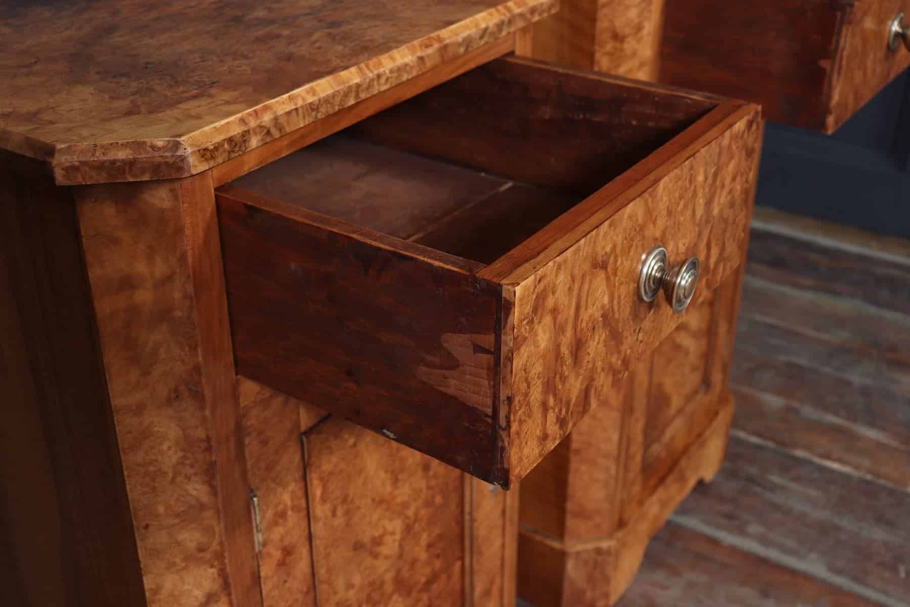 Antique Crafted English Antique Burr Walnut Bedside Cabinets x2