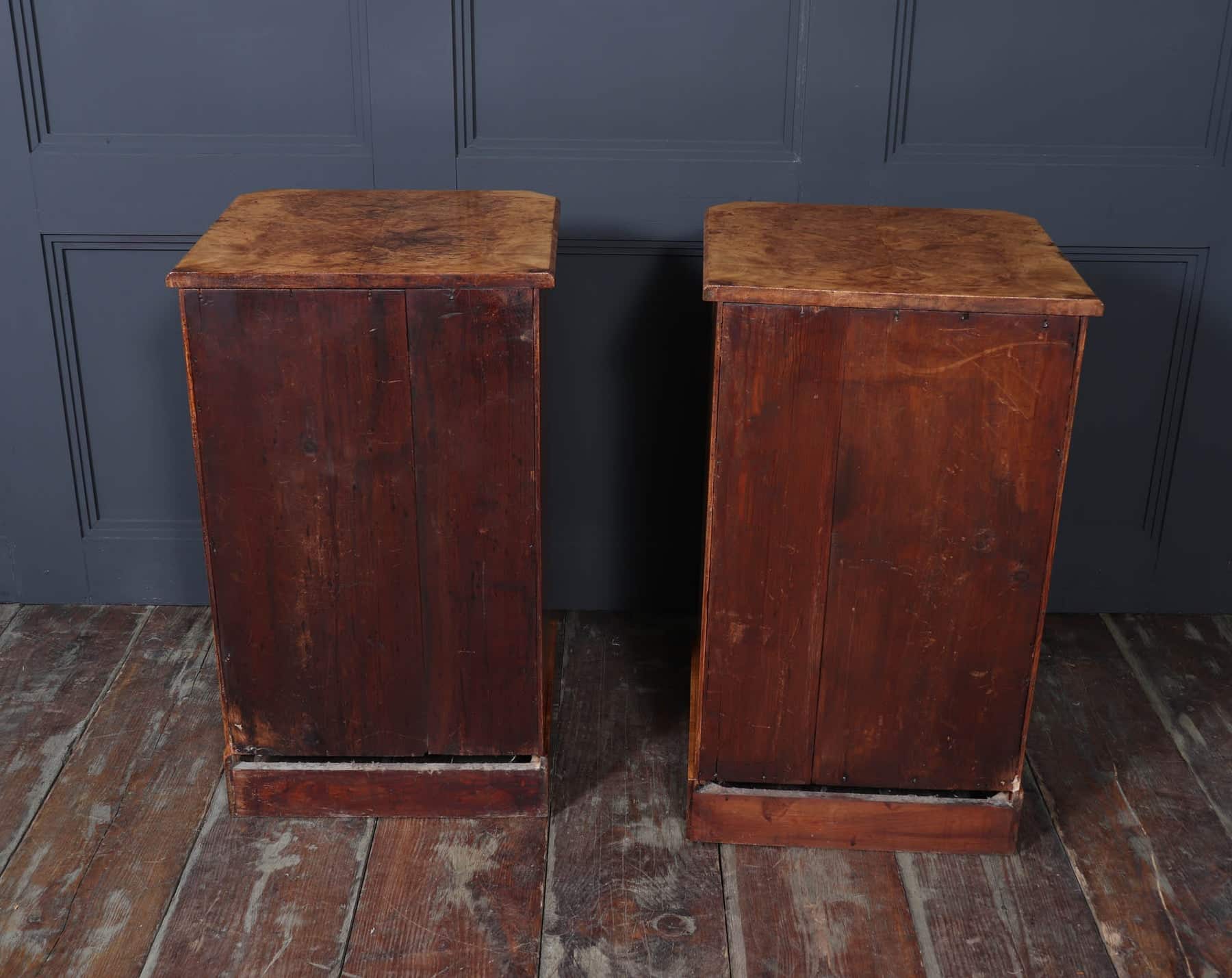 Antique Crafted English Antique Burr Walnut Bedside Cabinets x2
