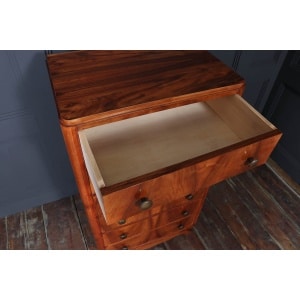 Tall Slim French Walnut Art Deco Chest Of Drawers