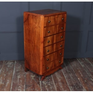 Tall Slim French Walnut Art Deco Chest Of Drawers