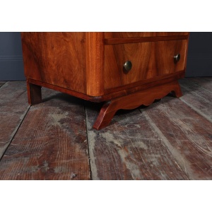 Tall Slim French Walnut Art Deco Chest Of Drawers
