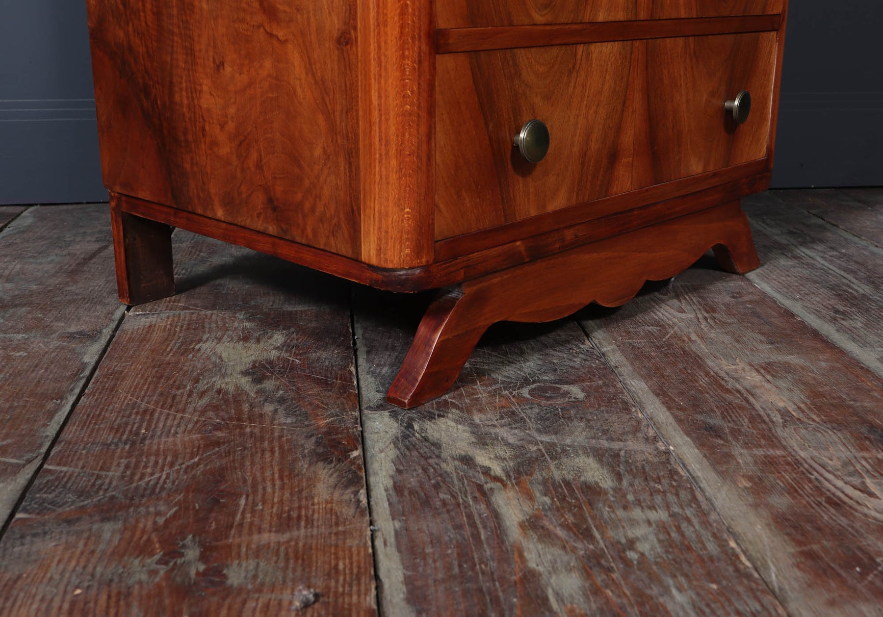 Tall Slim French Walnut Art Deco Chest Of Drawers