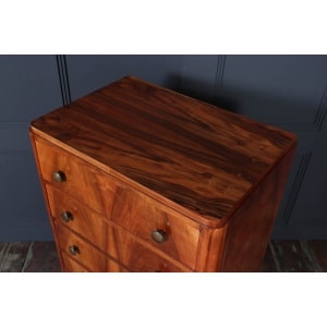 Tall Slim French Walnut Art Deco Chest Of Drawers