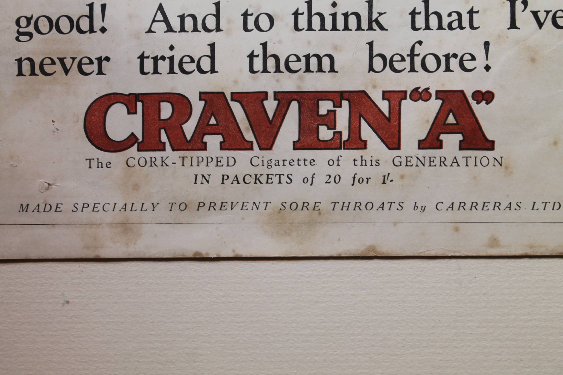 Cigarette advertising poster. 1920's era