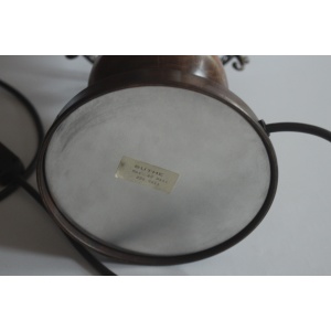 Old table lamp, made of milk glass with a glass inner cylinder, wood/metal base, Vintage