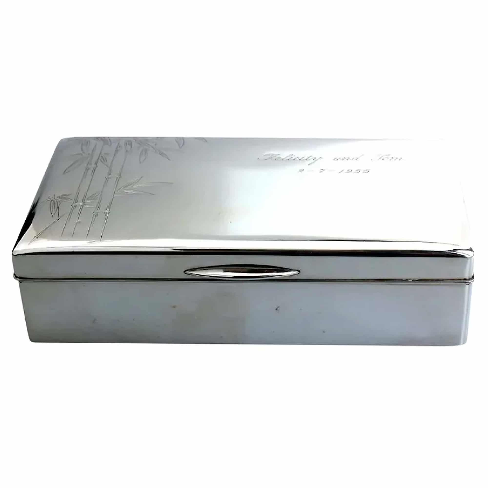Sterling 950 solid silver Japanese bamboo design Jewellery Trinket Box C.1950's