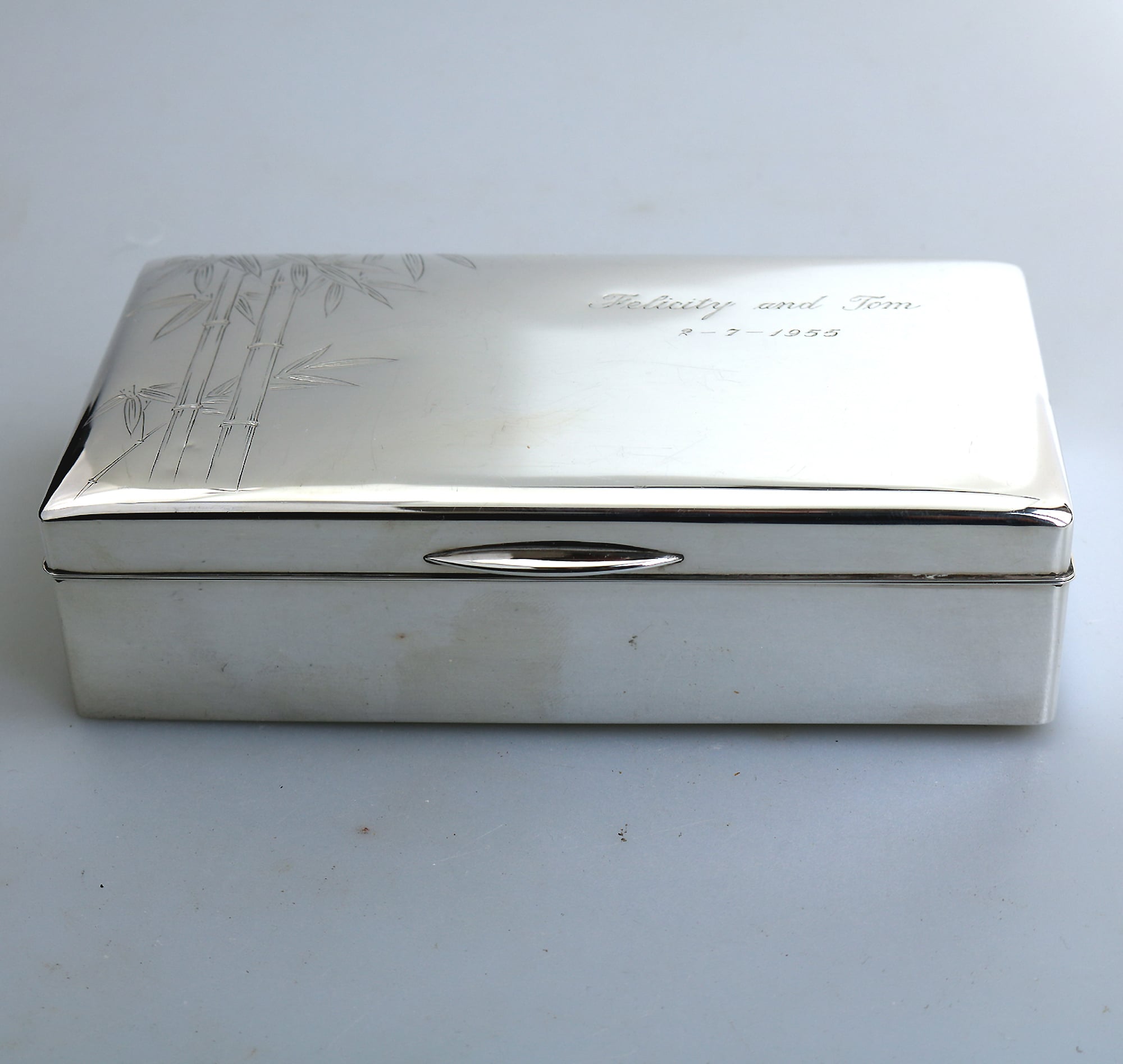 Sterling 950 solid silver Japanese bamboo design Jewellery Trinket Box C.1950's