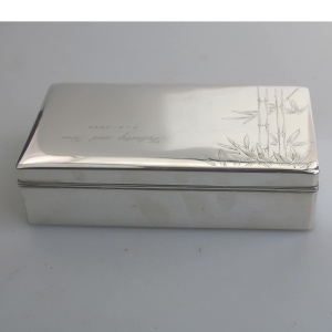 Sterling 950 solid silver Japanese bamboo design Jewellery Trinket Box C.1950's