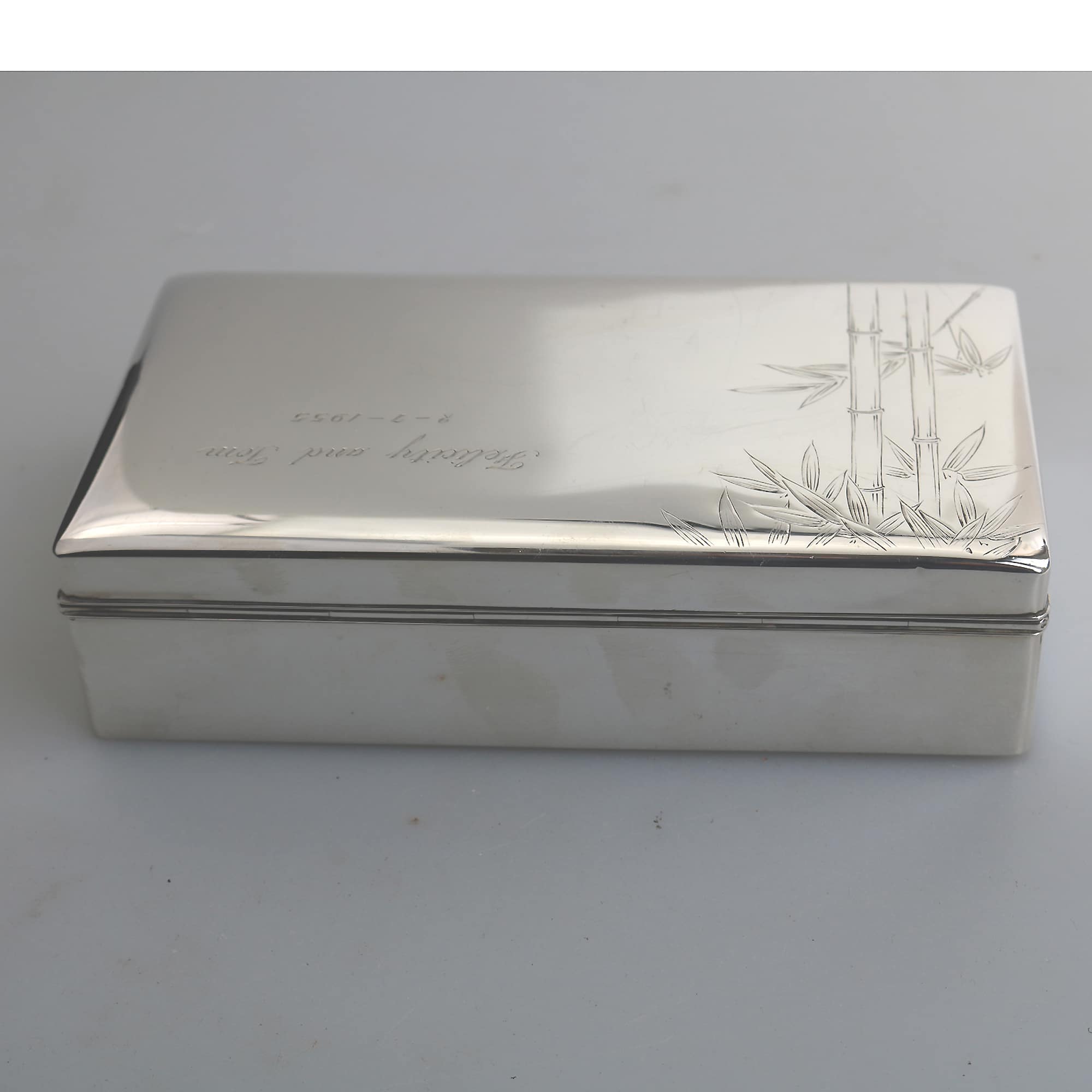 Sterling 950 solid silver Japanese bamboo design Jewellery Trinket Box C.1950's