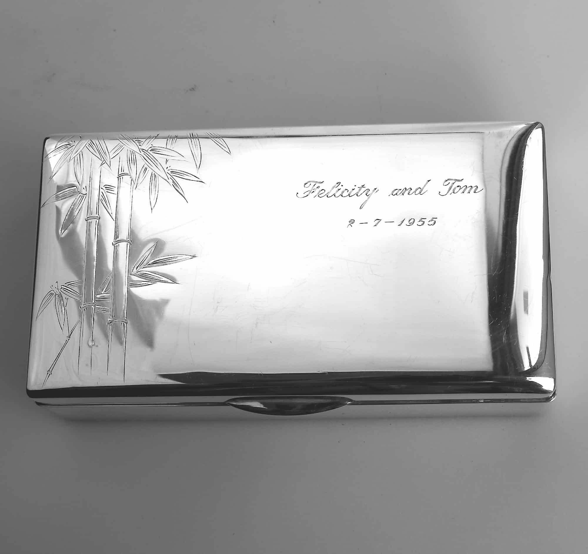 Sterling 950 solid silver Japanese bamboo design Jewellery Trinket Box C.1950's