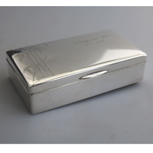 Sterling 950 solid silver Japanese bamboo design Jewellery Trinket Box C.1950's