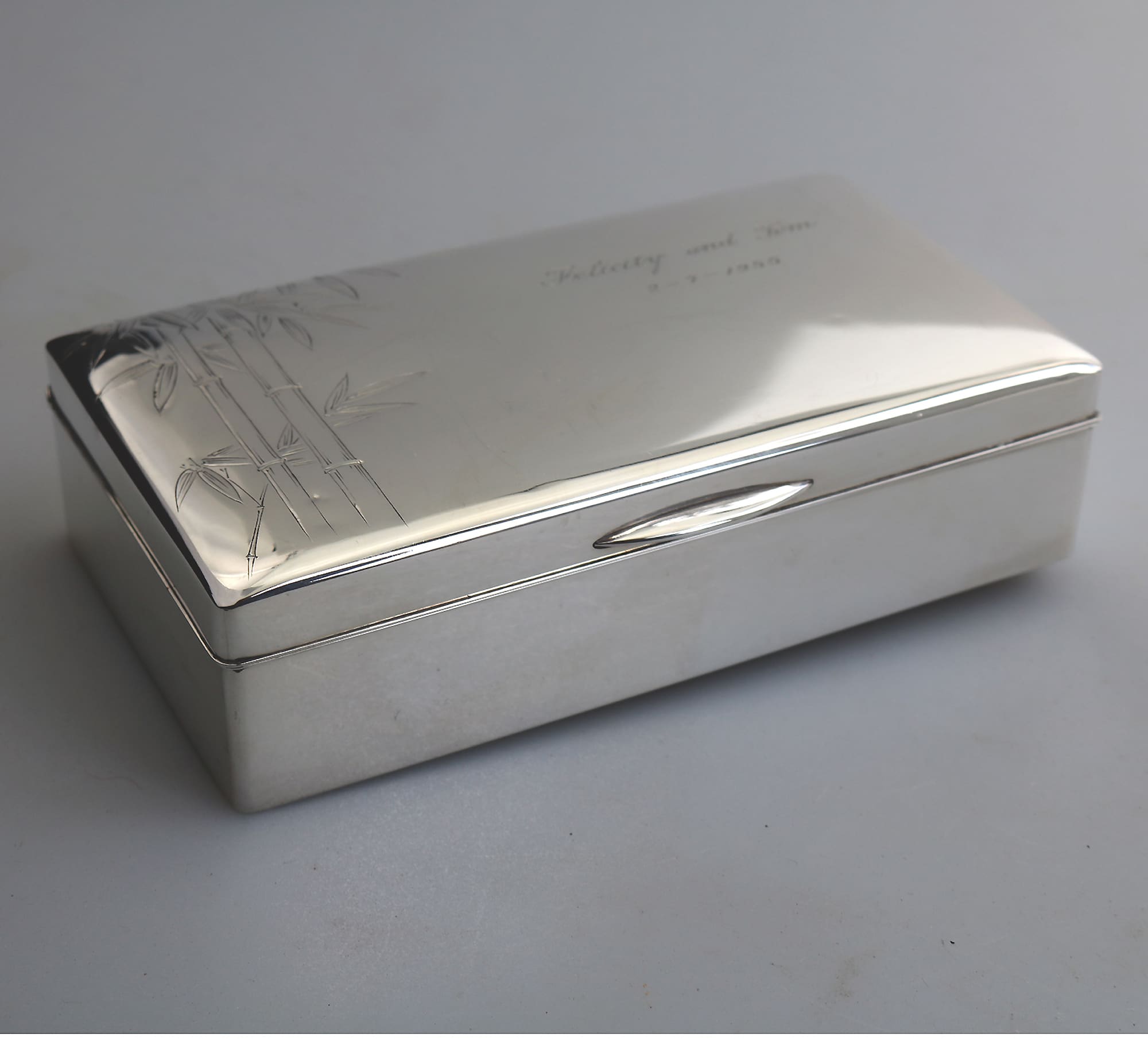 Sterling 950 solid silver Japanese bamboo design Jewellery Trinket Box C.1950's