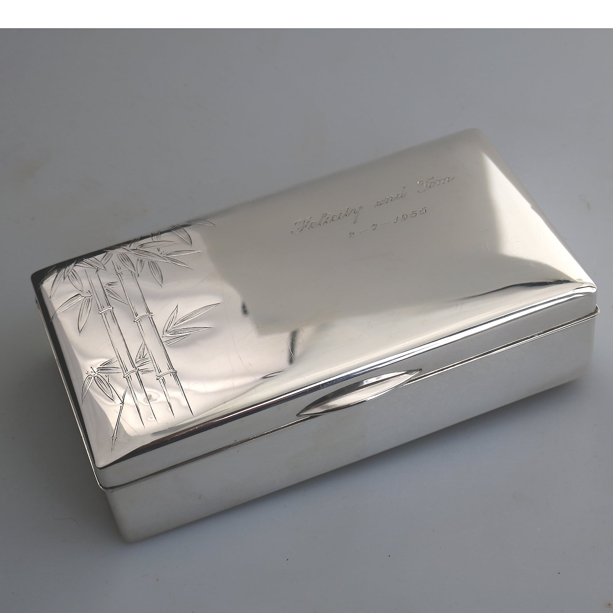 Sterling 950 solid silver Japanese bamboo design Jewellery Trinket Box C.1950's