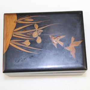 An antique Japanese black lacquer and gilt Card / Trinket Box C.1900