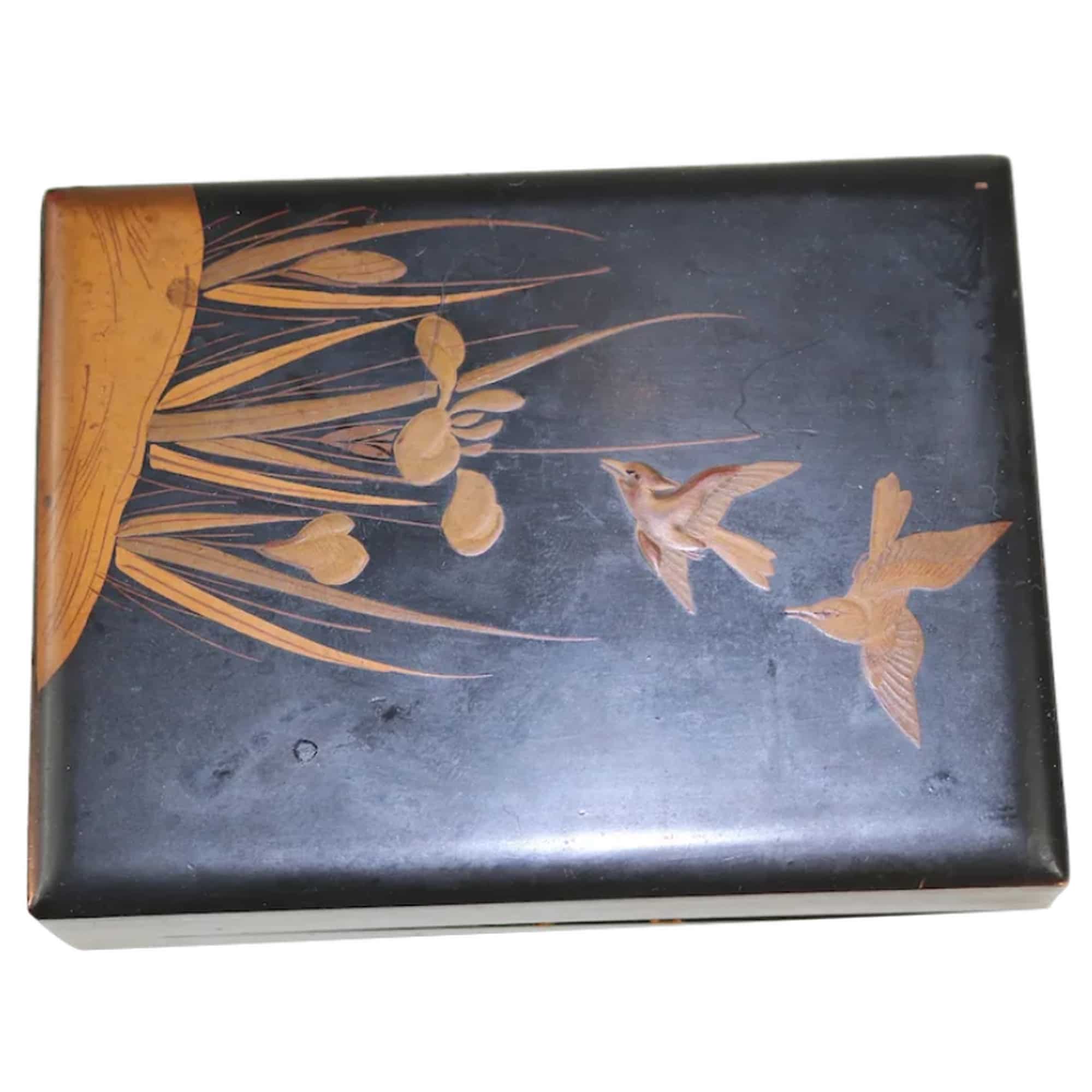 An antique Japanese black lacquer and gilt Card / Trinket Box C.1900