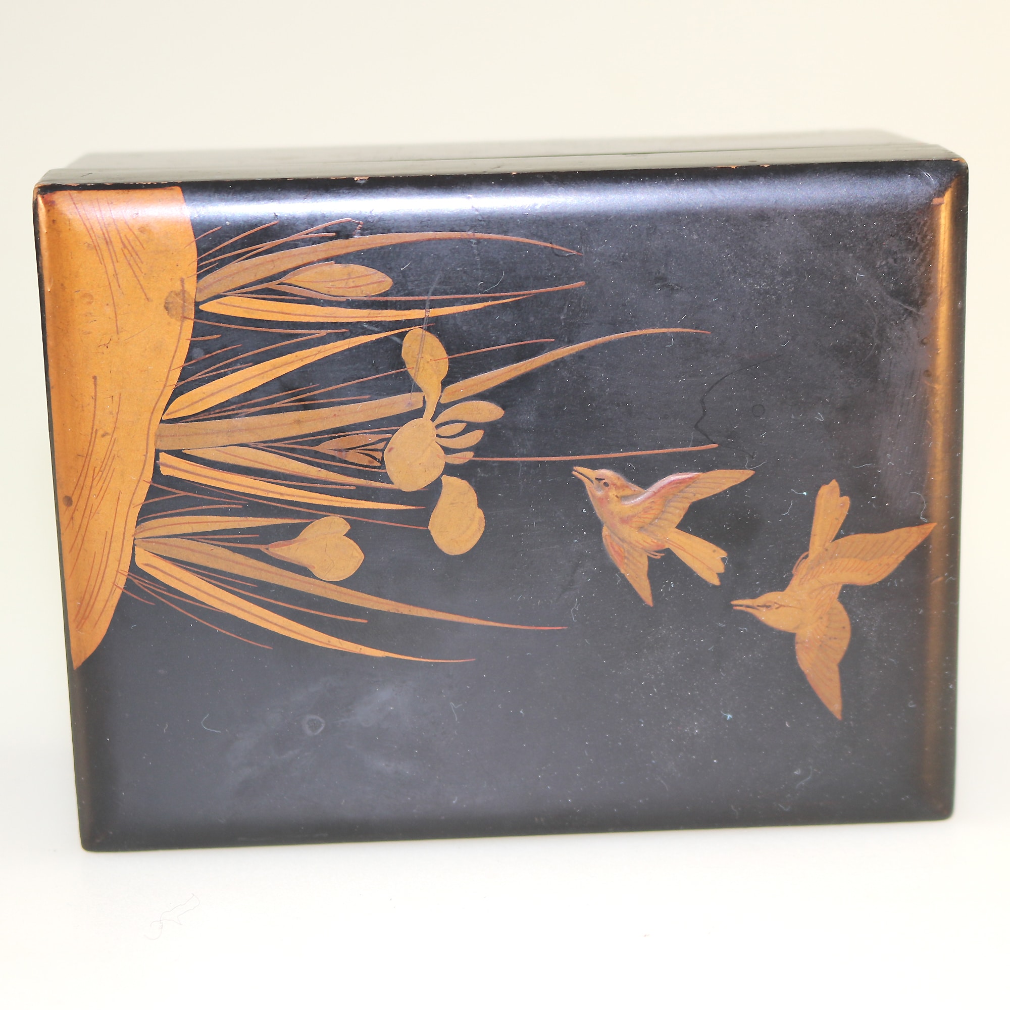 An antique Japanese black lacquer and gilt Card / Trinket Box C.1900