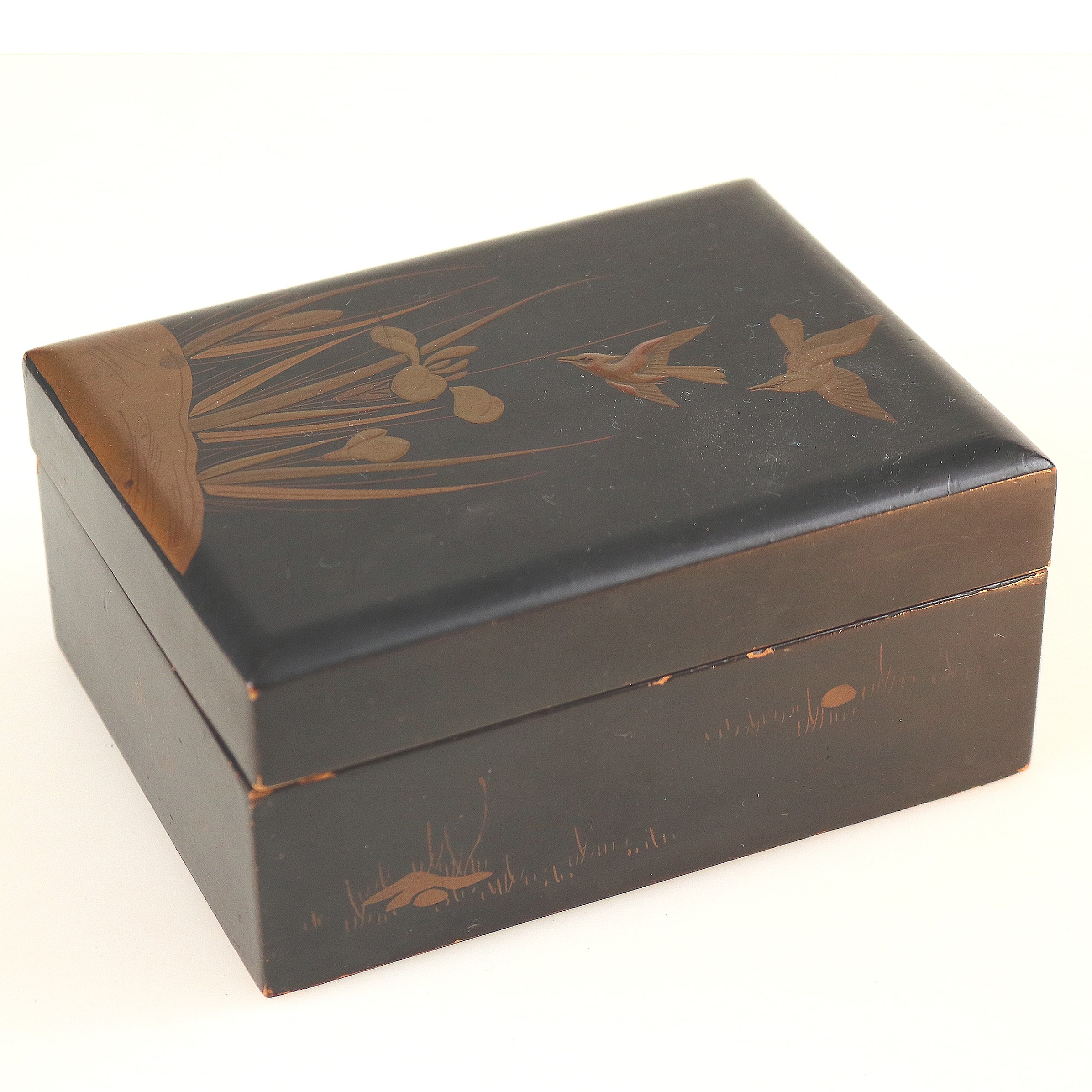 An antique Japanese black lacquer and gilt Card / Trinket Box C.1900