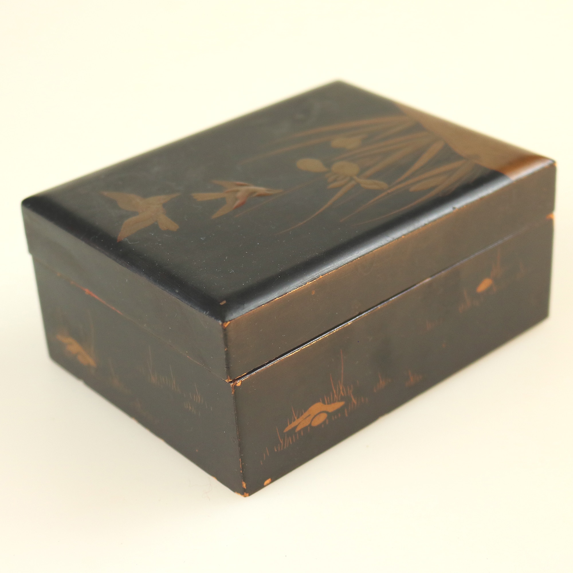 An antique Japanese black lacquer and gilt Card / Trinket Box C.1900