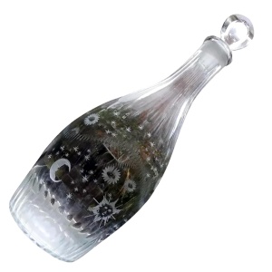 A fine Masonic antique Georgian Indian Club shape engraved glass Decanter C.1780