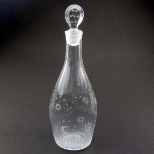 A fine Masonic antique Georgian Indian Club shape engraved glass Decanter C.1780
