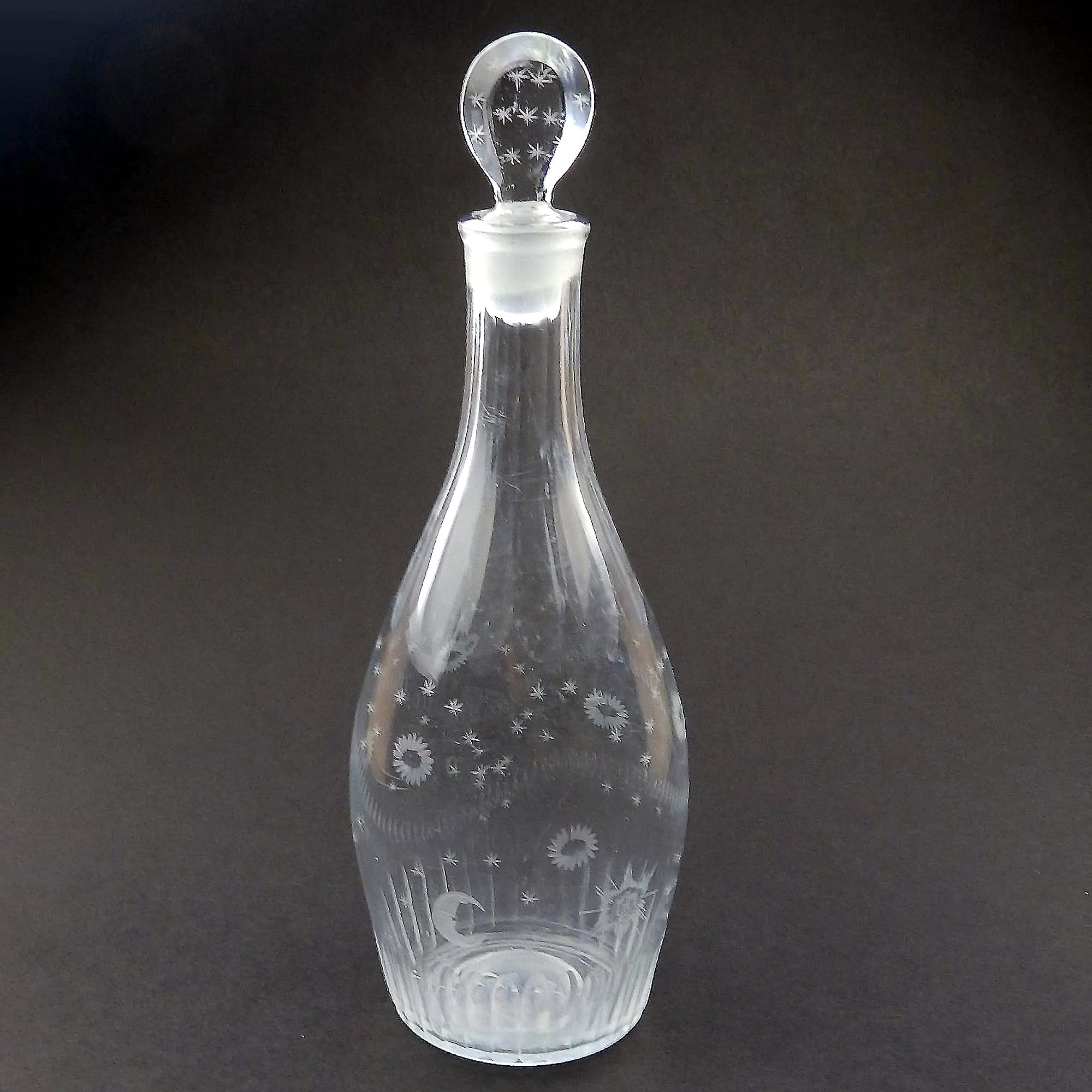 A fine Masonic antique Georgian Indian Club shape engraved glass Decanter C.1780