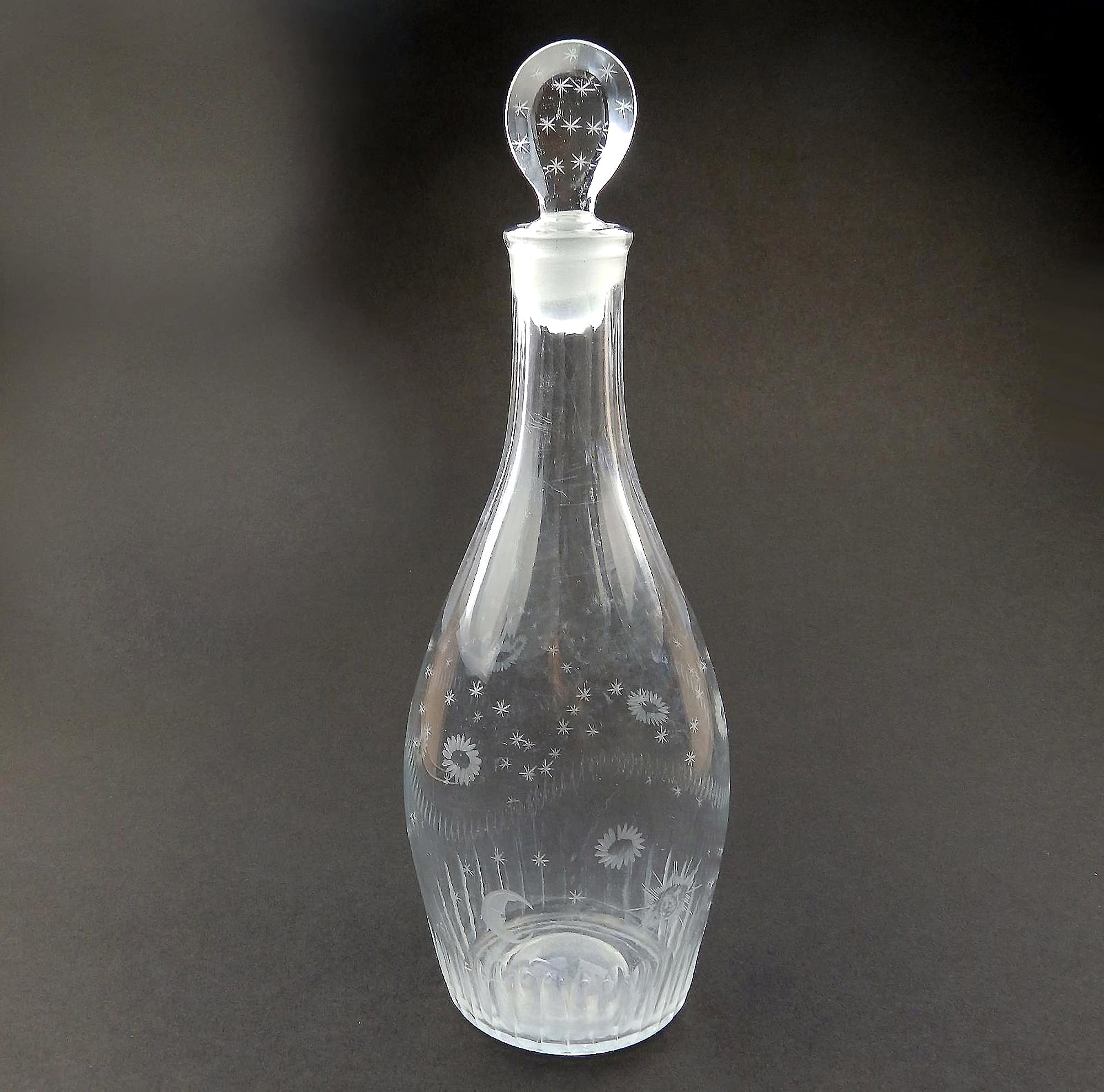 A fine Masonic antique Georgian Indian Club shape engraved glass Decanter C.1780