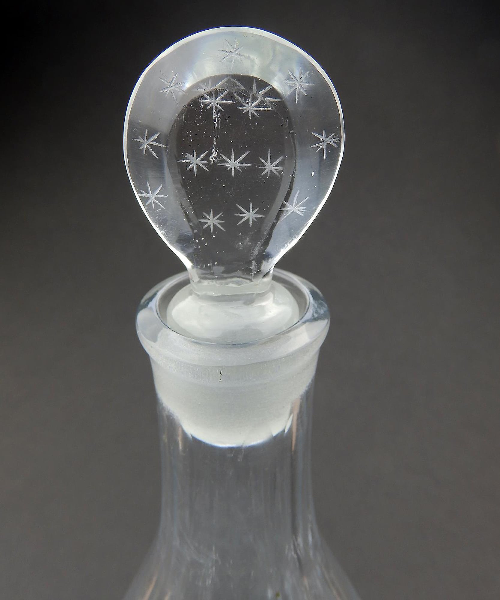 A fine Masonic antique Georgian Indian Club shape engraved glass Decanter C.1780
