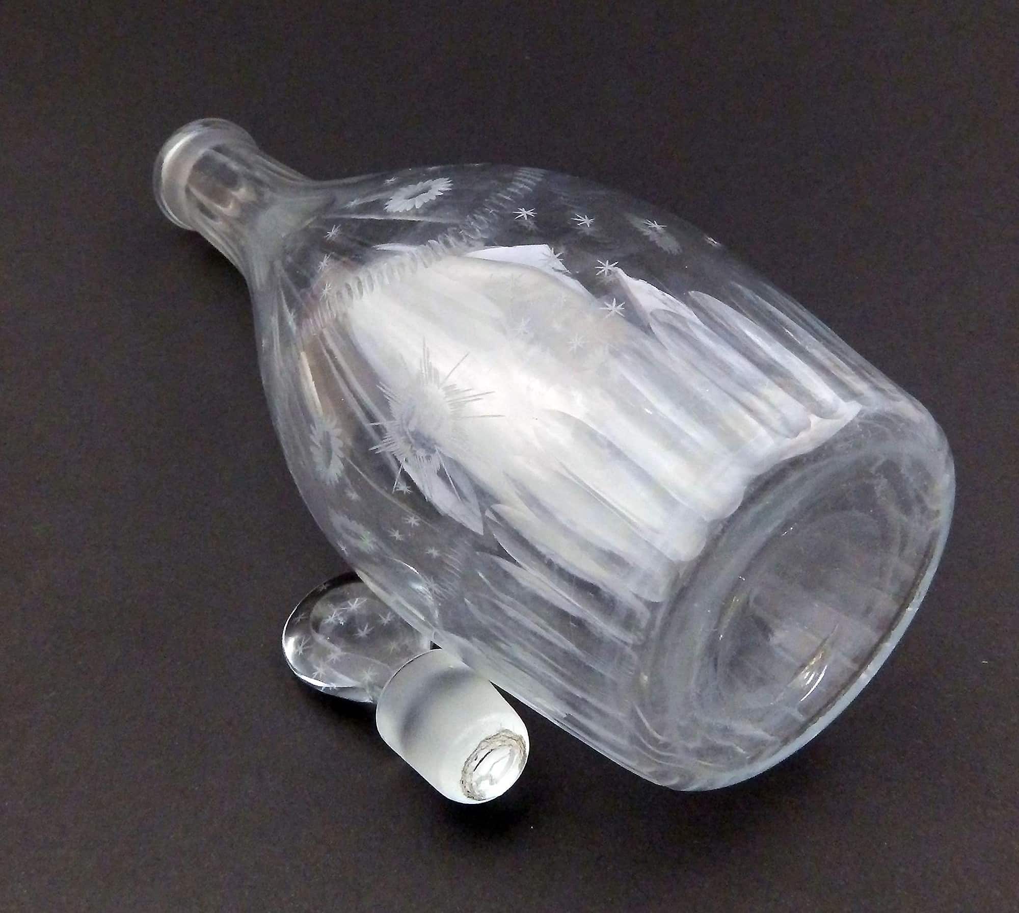 A fine Masonic antique Georgian Indian Club shape engraved glass Decanter C.1780