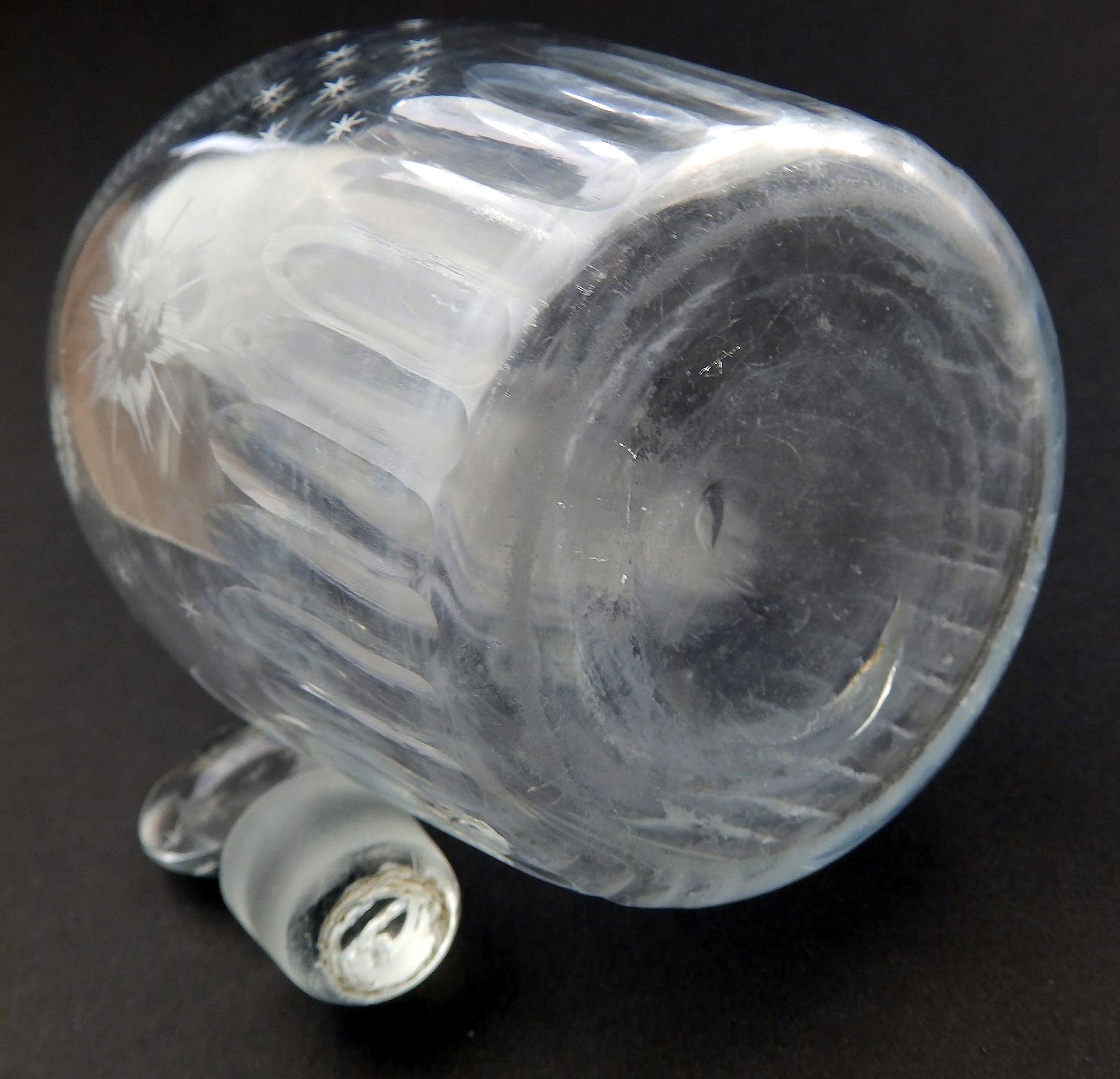 A fine Masonic antique Georgian Indian Club shape engraved glass Decanter C.1780