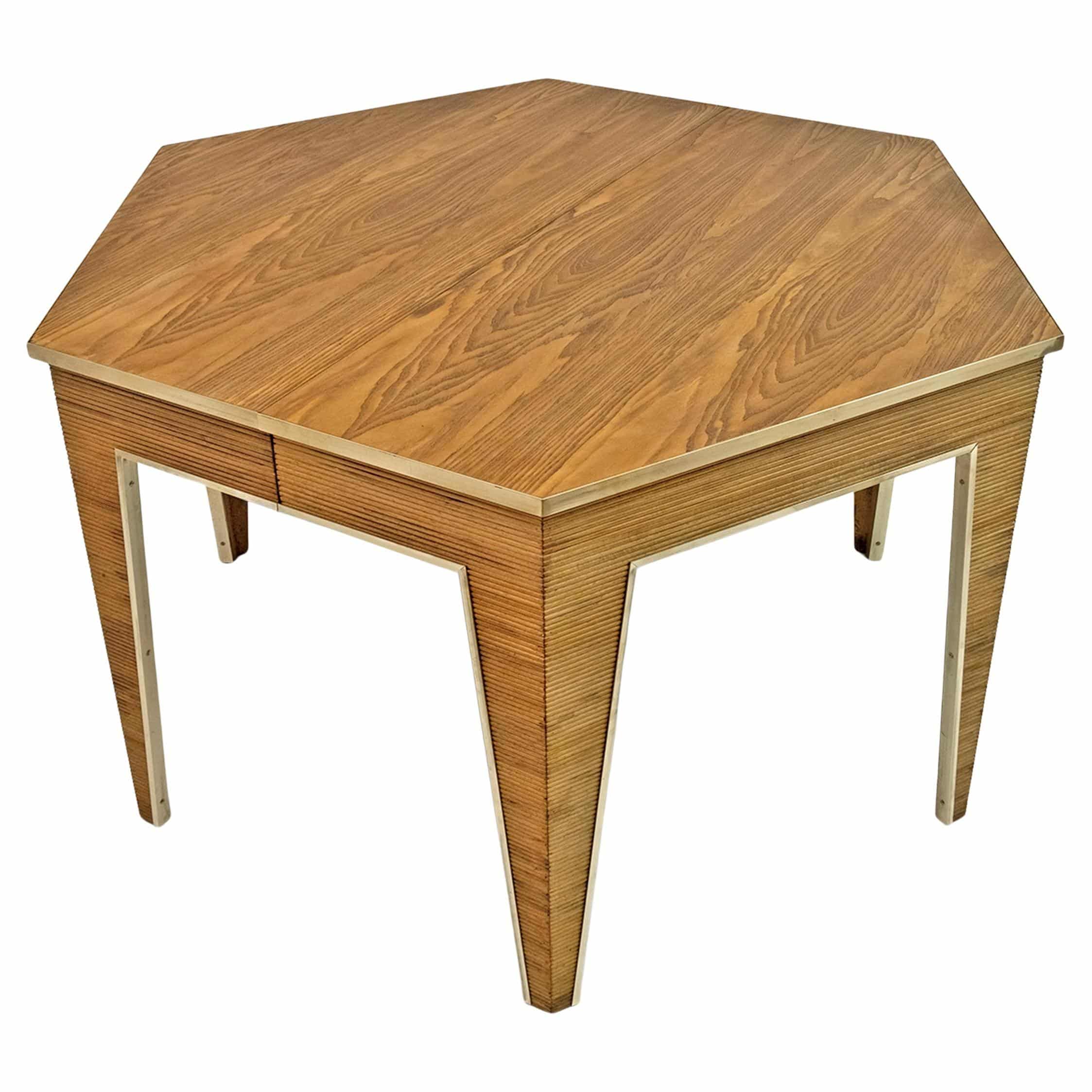 Mid-Century Modern Oak and Brass Extendable Dining Table, Italy, 1970s